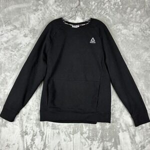 Reebok Mens Black Delta Logo Raglan Crewneck Sweatshirt Medium Pocket Pullover